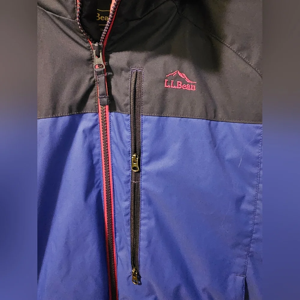LL Bean Hooded Lined Windbreaker Jacket Blue/Pink Girl's Size L 14-16